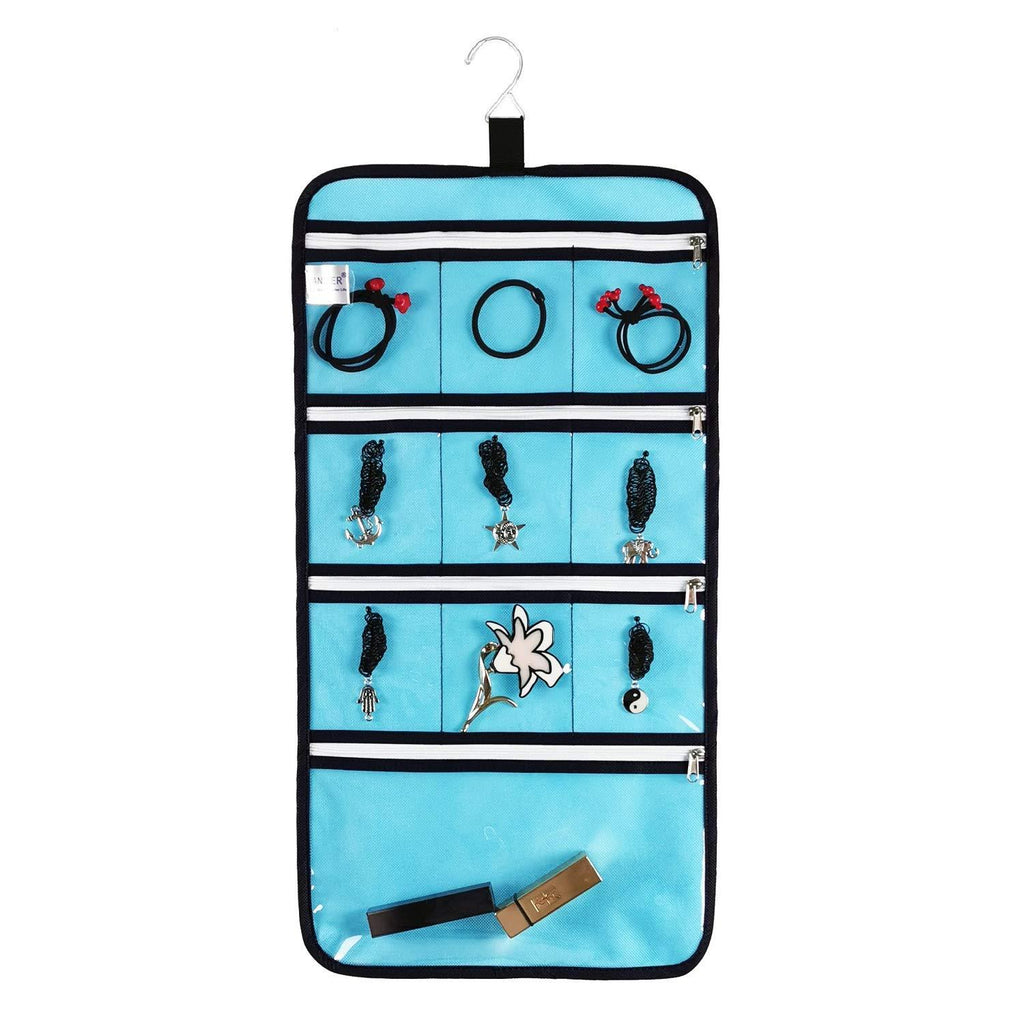 [Australia] - ANIZER Hanging Jewelry Organizer with 10 Zippered Clear Pockets for Travel Suitcase and Home Closet Jewelry Storage Bag (Blue) Blue 