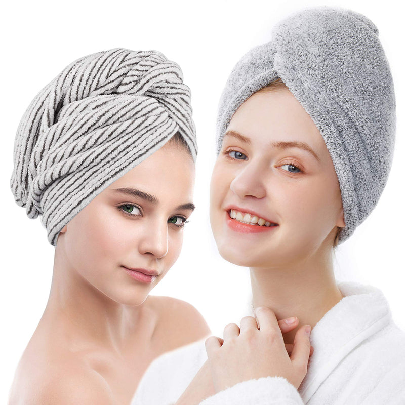[Australia] - ELLEWIN Bamboo Hair Towel Wrap 2 Pack, Microfiber Hair Drying Shower Turban with Buttons,Super Absorbent Quick Dry Hair Towels for Curly Long Thick Hair, Rapid Dry Head Towel Wrap for Women Anti Frizz 