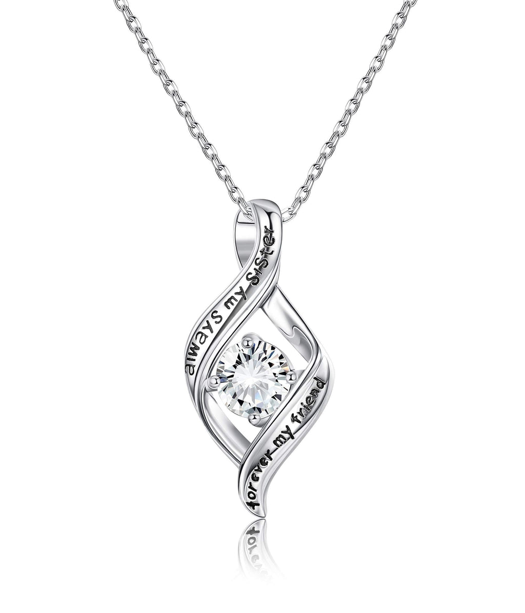 [Australia] - Sllaiss Sterling Silver Engraved “Always My Sister Forever My Friend” Zirconia Pendant Necklace for Women Girls, Sister’s/Friends’ Birthday Gifts, Set with Swarovski Zirconia 