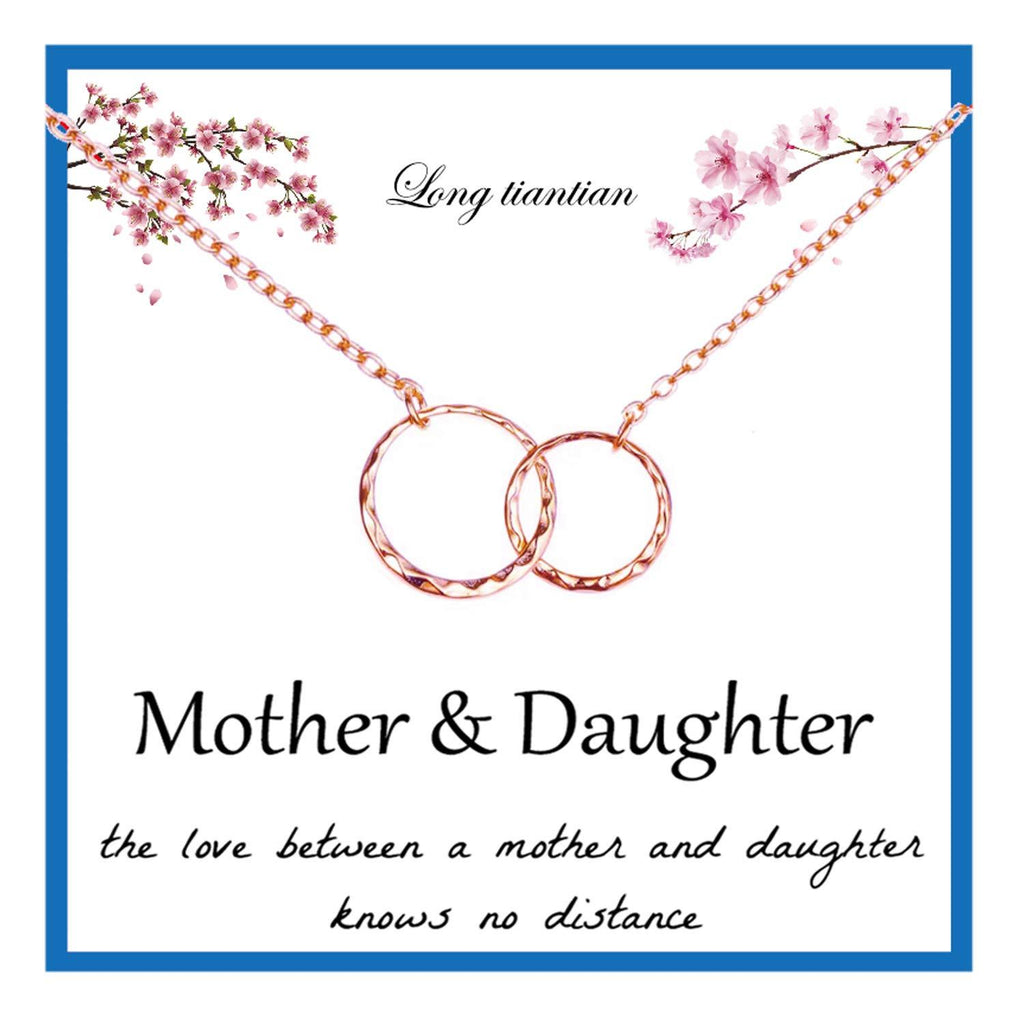 [Australia] - Long tiantian Mother Daughter Necklace Two Interlocking Infinity Double Circles Necklace Mother's Day Jewelry Gifts from Daughter rose gold 