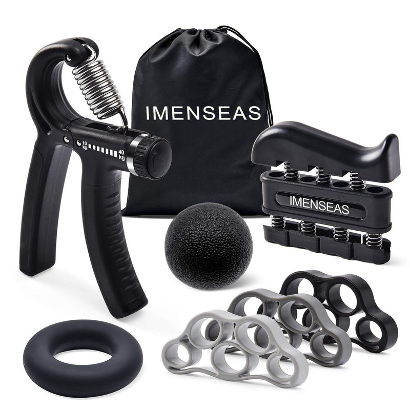 [Australia] - IMENSEAS Hand Grip Strengthener 7 Pack Adjustable Hand Gripper, Finger Stretcher Resistance Extensor Bands, Finger Exerciser, Grip Strength Ring & Stress Relief Ball for Athletes & Musicians Black 