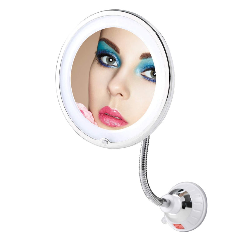 [Australia] - TOP4EVER Flexible Gooseneck LED Lighted 10X Magnifying Makeup Mirror，Power Locking Suction Cup with Dimmable Light and 360 Degree Swivel, Portable Vanity Mirror for Home Bathroom 