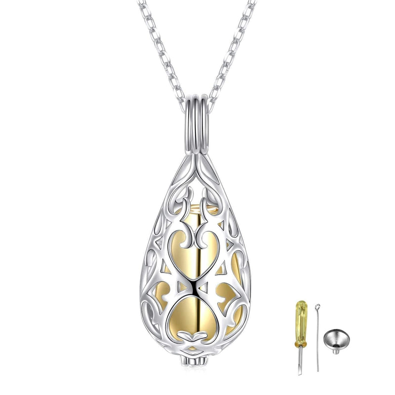[Australia] - S925 Sterling Silver Cremation Urn Memorial Pendant Necklace with Hollow Urn Cremation Jewelry for Ashes 01_Teardrop Urn 