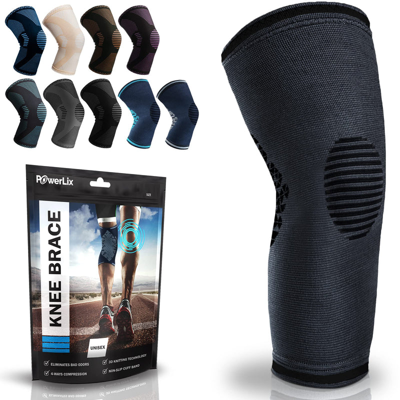 [Australia] - POWERLIX Compression Knee Sleeve for Women & Men, Medical Knee Brace for Arthritis & Knee Pain Relief, Meniscus Tear & Injury Recovery, Knee Support & Protection for Working Out, Running & All Sports Shadow Black Medium 