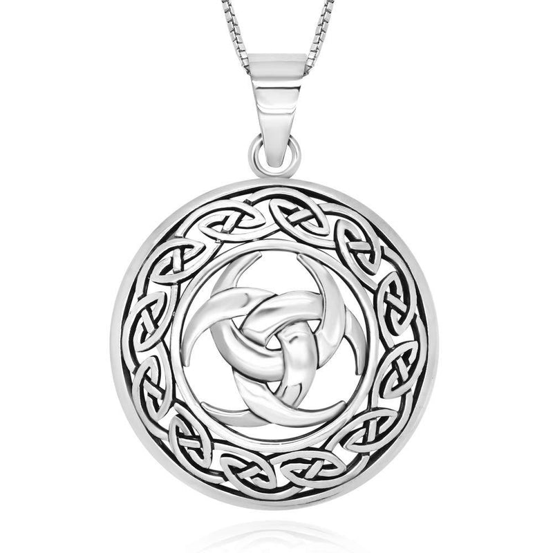 [Australia] - 925 Sterling Silver Triple Odin Horn Triskelion Necklace Pendant Necklace, 18" 