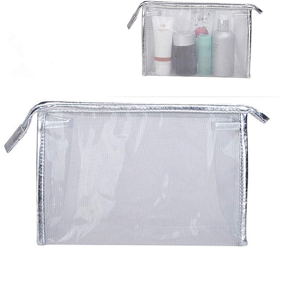 [Australia] - SiyuXinyi cosmetic bag - storage bag bag - nylon mesh cosmetic bag, cosmetic storage bag with zipper closure, water-resistant transparent solid reinforced PVC mesh plastic - (silver) 