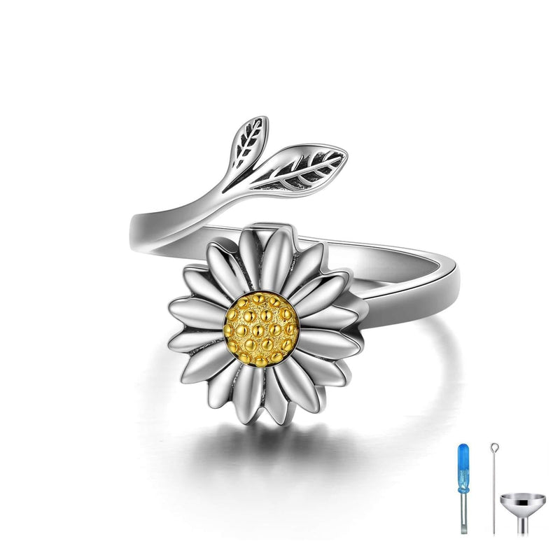 [Australia] - Sunflower Cremation Ring for Ashes 925 Sterling Silver Daisy Urn Ring Jewelry Keepsake Hair Memorial Locket for Women Mom 6 