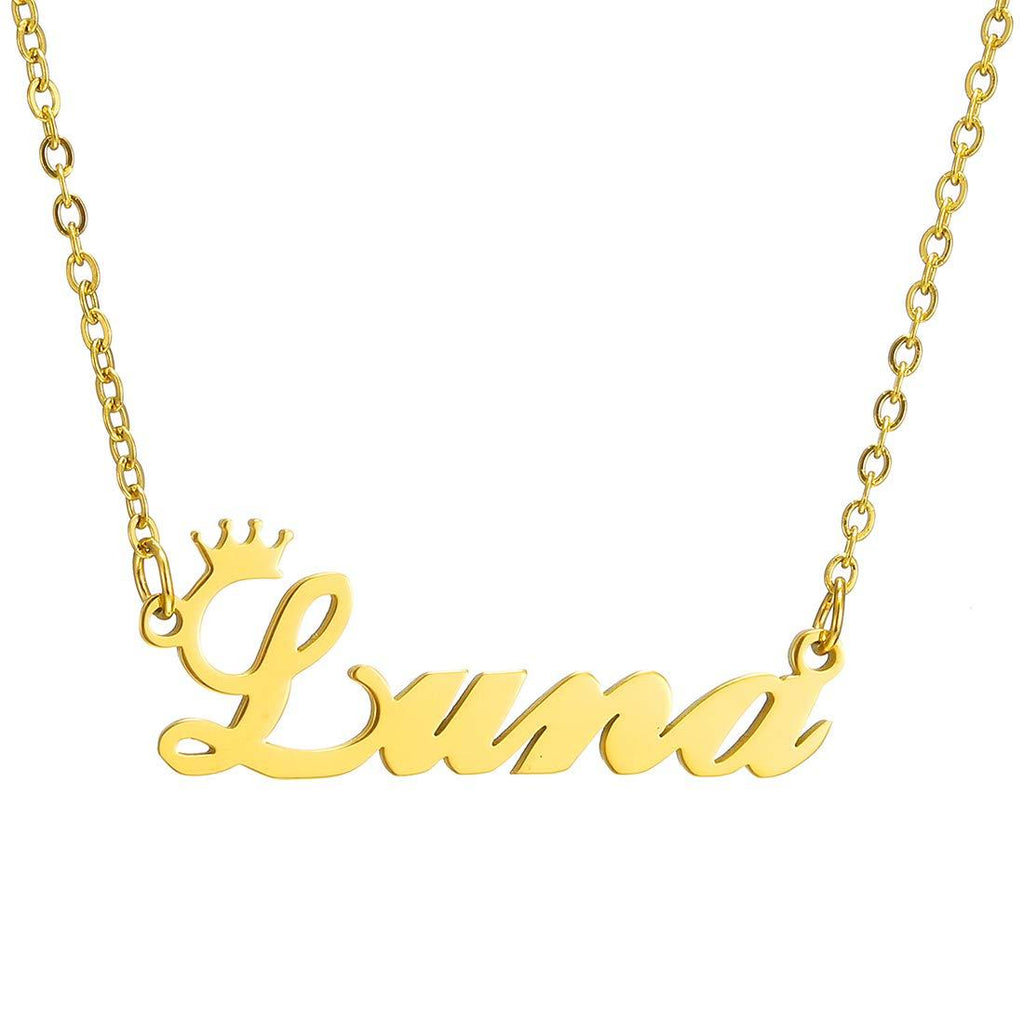 [Australia] - Name Crown Necklace,Personalized Custom Women Girls Initial Letter Crown Name Pendant Necklace Stainless Steel Necklace Chain Jewelry Gift Luna-Gold 