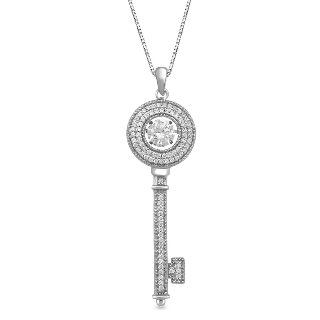 [Australia] - Jewelili Sterling Silver 6mm Cubic Zirconia Dancing Key Pendant Necklace, 18" Rolo Chain 