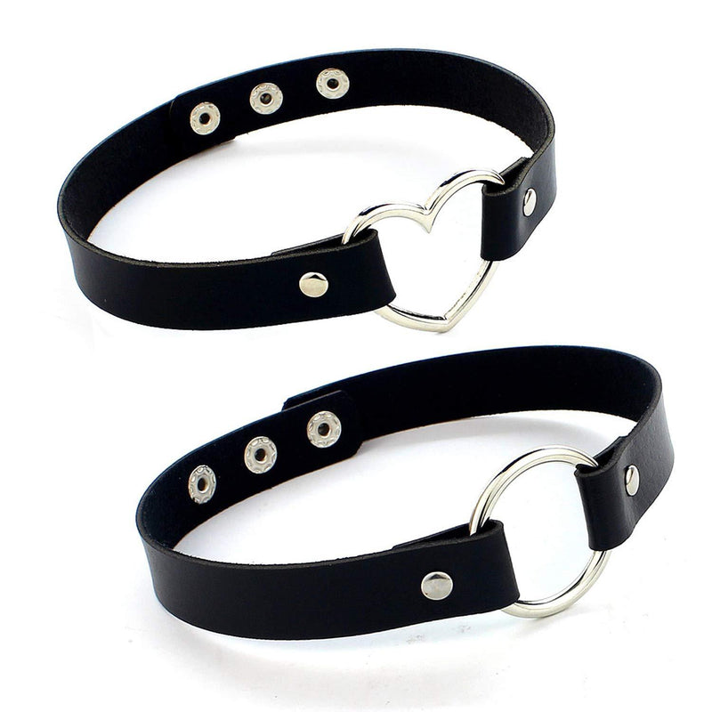 [Australia] - PU Leather Choker Necklace for Women O Ring Gothic Jewelry Heart Punk Rock Adjustable Black Collar Choker Cosplayer 