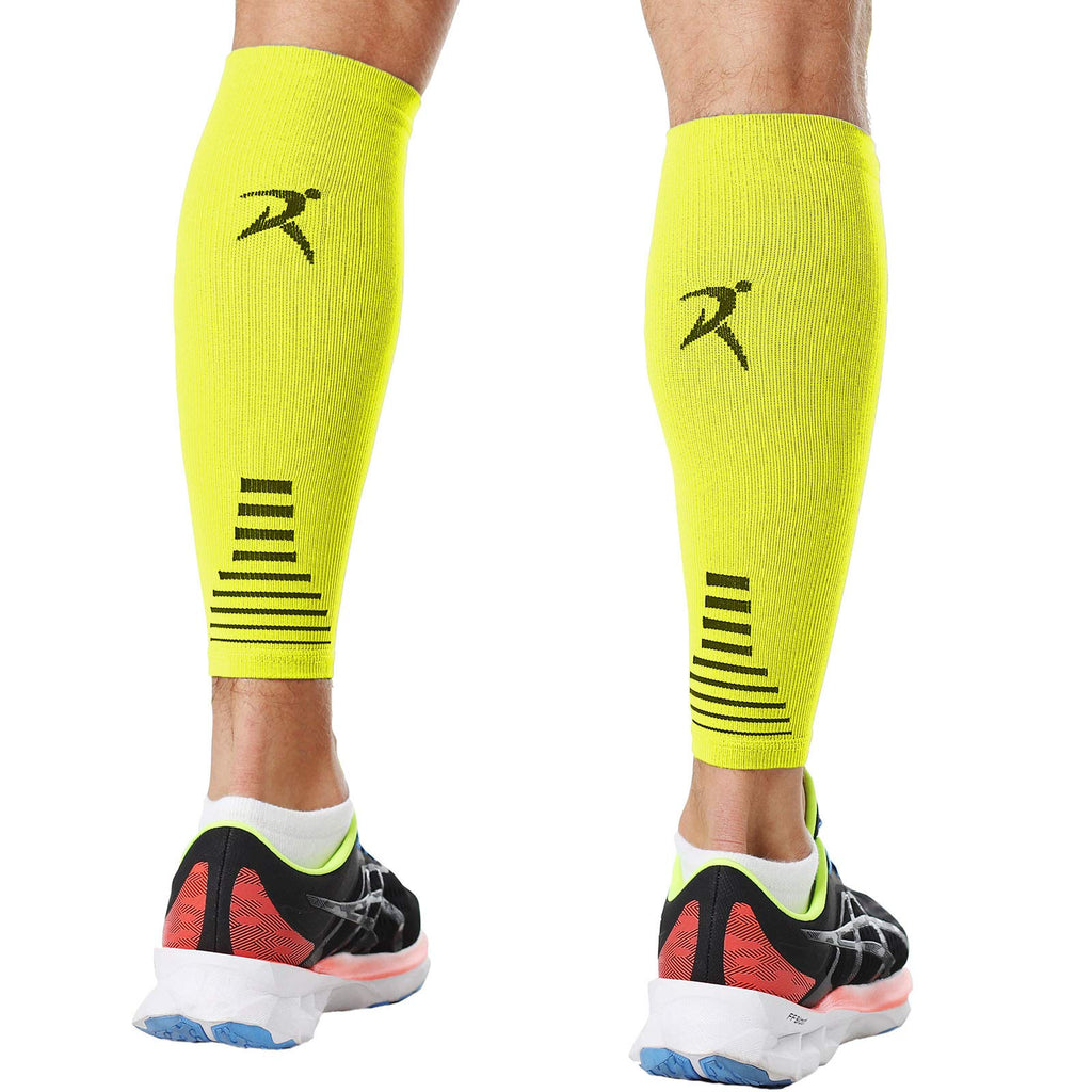 [Australia] - Rymora Leg Compression Sleeve, Calf Support Sleeves Legs Pain Relief for Men and Women, Comfortable and Secure Footless Socks for Fitness, Running, and Shin Splints – Flourescent, Medium (One Pair) 