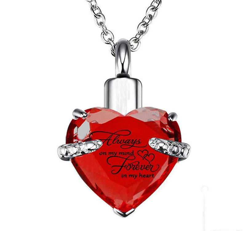 [Australia] - Crystal Heart Cremation Urn Necklace for Ashes Memorial Pendant stainless steel Jewelry,Gift for dad&mom Red 