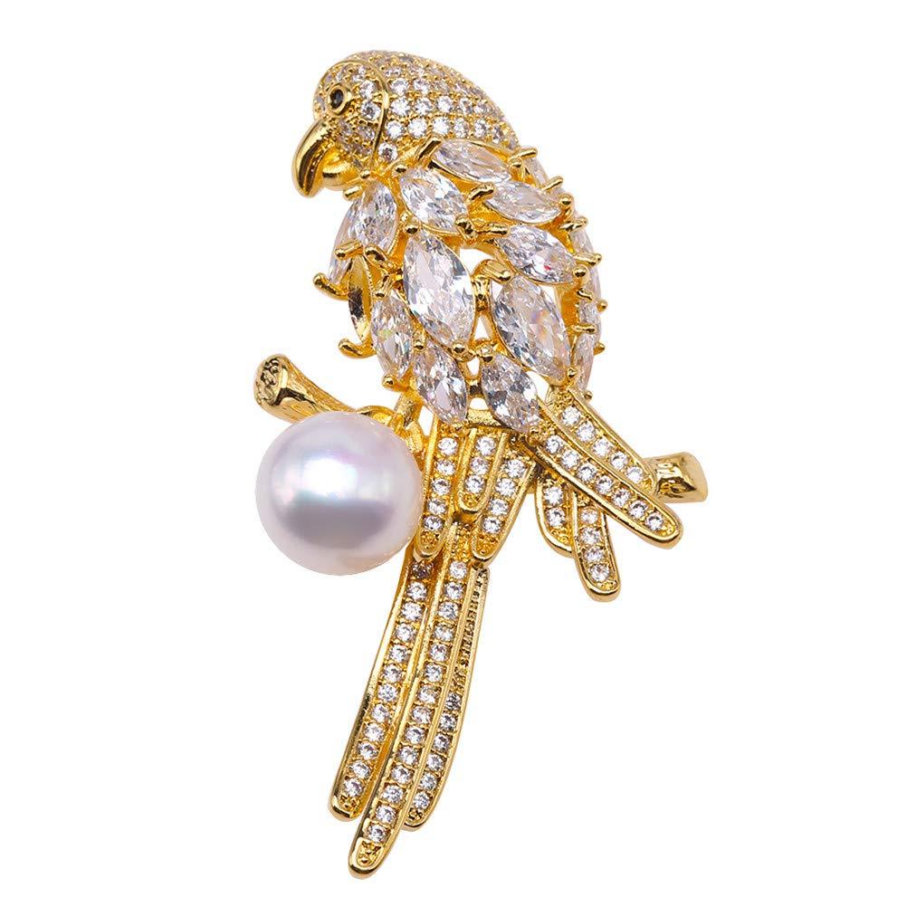 [Australia] - JYXJWELRY Pearl Brooches Parrot 10mm Round White Freshwater Cultured Pearl Brooch Pin for Women 
