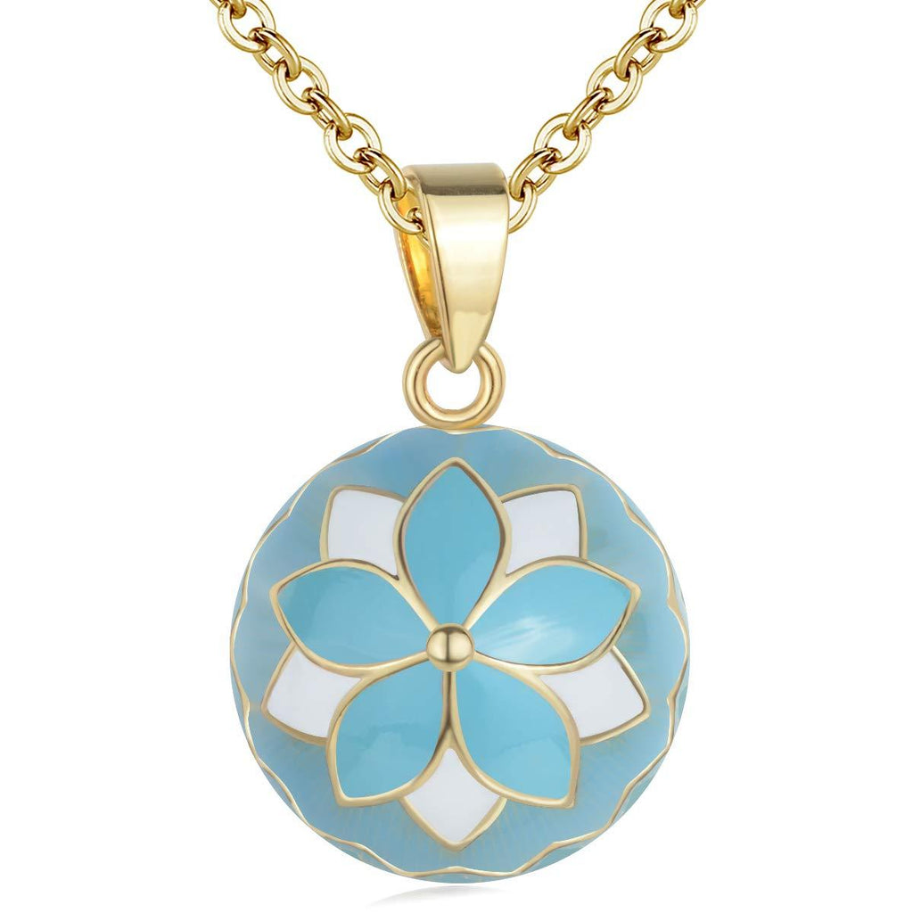 [Australia] - AEONSLOVE Chime Ball Pregnancy Necklace Pendant Music Wishing Bola Vintage Flower Locket for Mom Baby Best Jewellery Gift E: Blue&White 