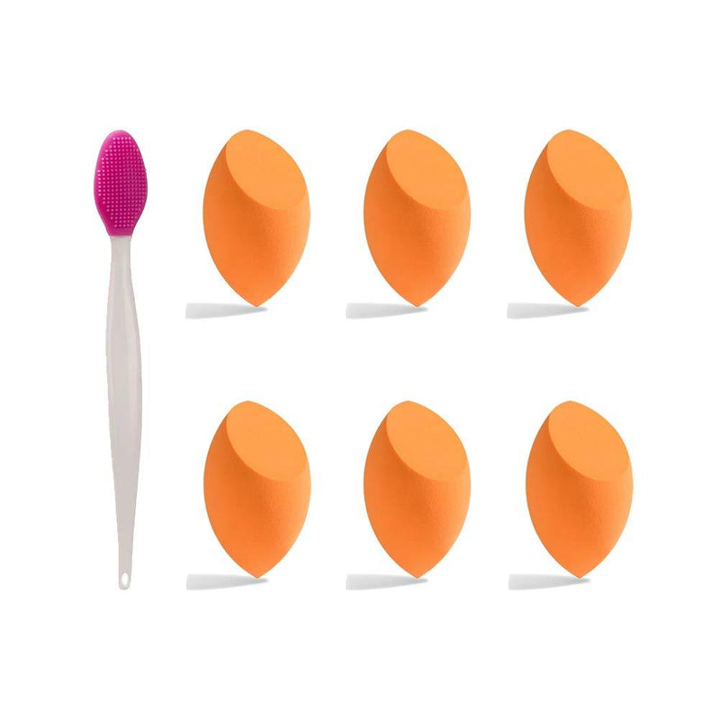 [Australia] - Beauty Sponge Makeup Blender(6 Pcs) Makeup Sponge Blender Beauty Set Flawless Application for Liquids,Concealer,Cream,Powder + Lip Scrub Brush(1 Pcs) for Smoother and Fuller Lip Appearance Orange 