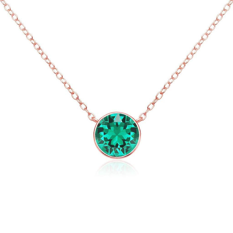 [Australia] - SolidSilver - Sterling Silver 7mm Round Solitaire Pendent Necklace Made with a Genuine Swarovski Crystal | Sterling Silver, Yellow or Rose Gold Dipped Rose Gold Dipped | May - Emerald 