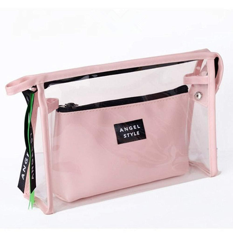 [Australia] - SiyuXinyi Multi-function two-piece waterproof cosmetic bag (mother bag +Exquisite packet) - cosmetic storage bag with zipper closure, water-resistant transparent solid reinforced PVC plastic(Pink) 