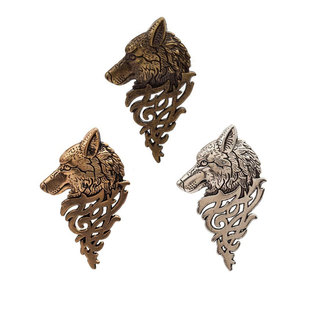 [Australia] - 2Pcs Fashion Animal Dire Wolf Head Coyote Antique Lapel Brooch Pin Badge Men's Suits Buckle Neckwear Accessories Black/Bronze 