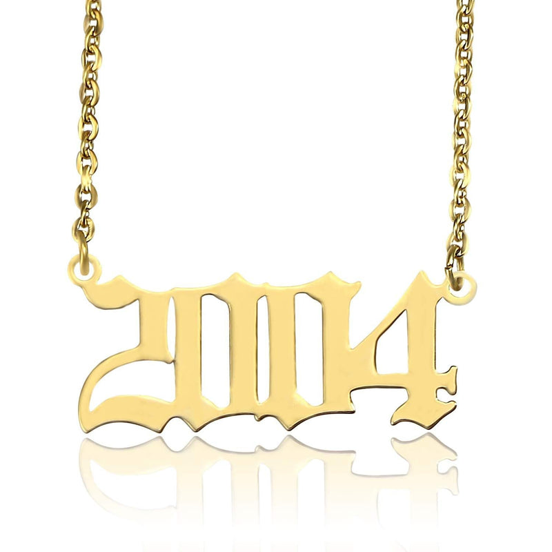 [Australia] - Personalized Birth year necklace Birthday Gift for Women and Girl Old English Arabic Mumerals Gold Plated Necklace 2004 