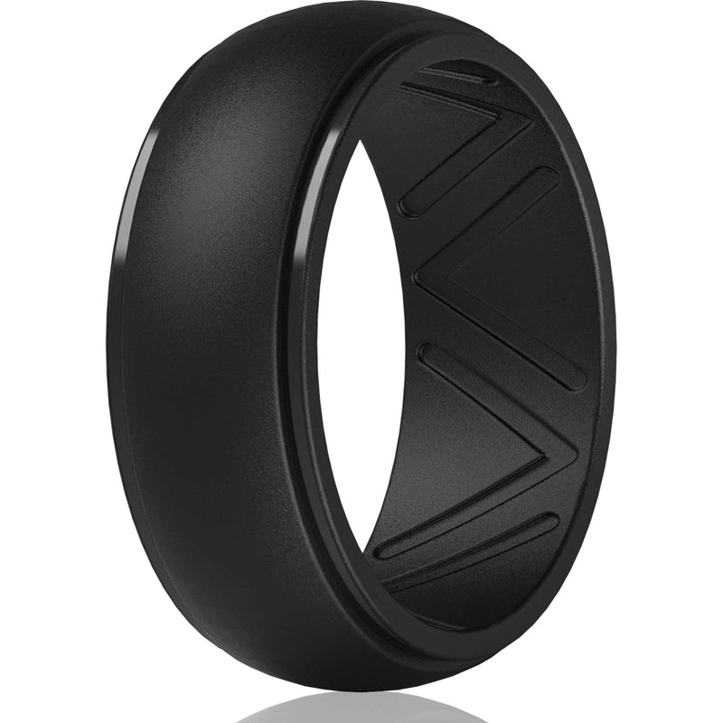 [Australia] - ThunderFit Men's Silicone Wedding Ring, Step Edge, with Breathable Grooves - 8.7mm Wide, 2.5mm Thick Black 5.5 - 6 (16.5mm) 