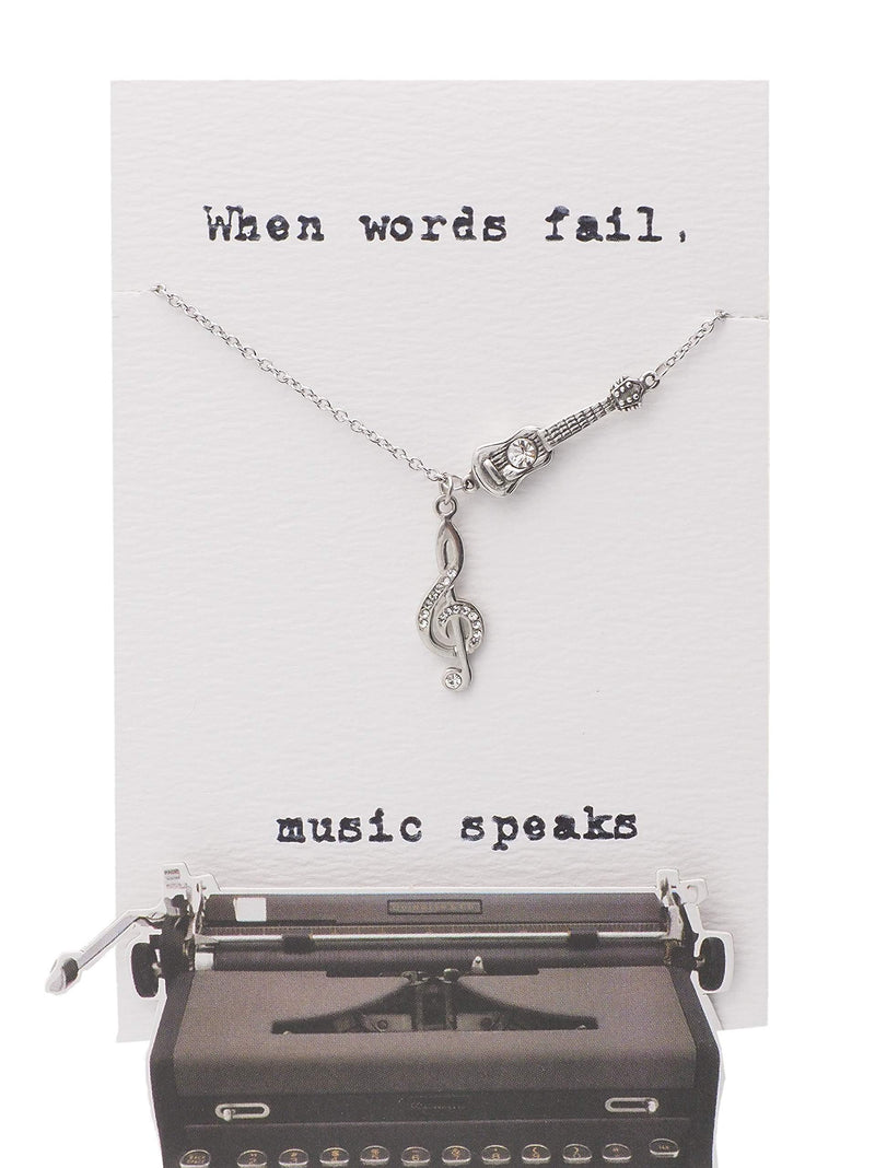 [Australia] - Quinnlyn & Co. Treble Note and Guitar Pendant Musical Note Necklace, Gifts for Music Teacher with Inspirational Music Quote on Greeting Card, Adjustable 16" to 18" in Silver Tone 