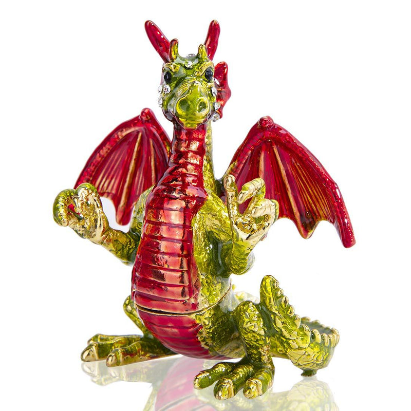 [Australia] - Cute Red Pterosaur Trinket Boxes Hinged Crystal Jeweled Dinosaur Animal Figurines Jewelry Display Ring Holder Box 