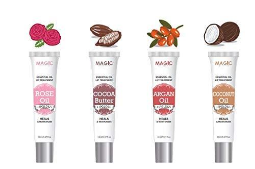 [Australia] - Magic Collection Essential Oil Lip Treatment (4 PACK) ROSE OIL, COCOA BUTTER, ARGAN OIL, COCONUT OIL 