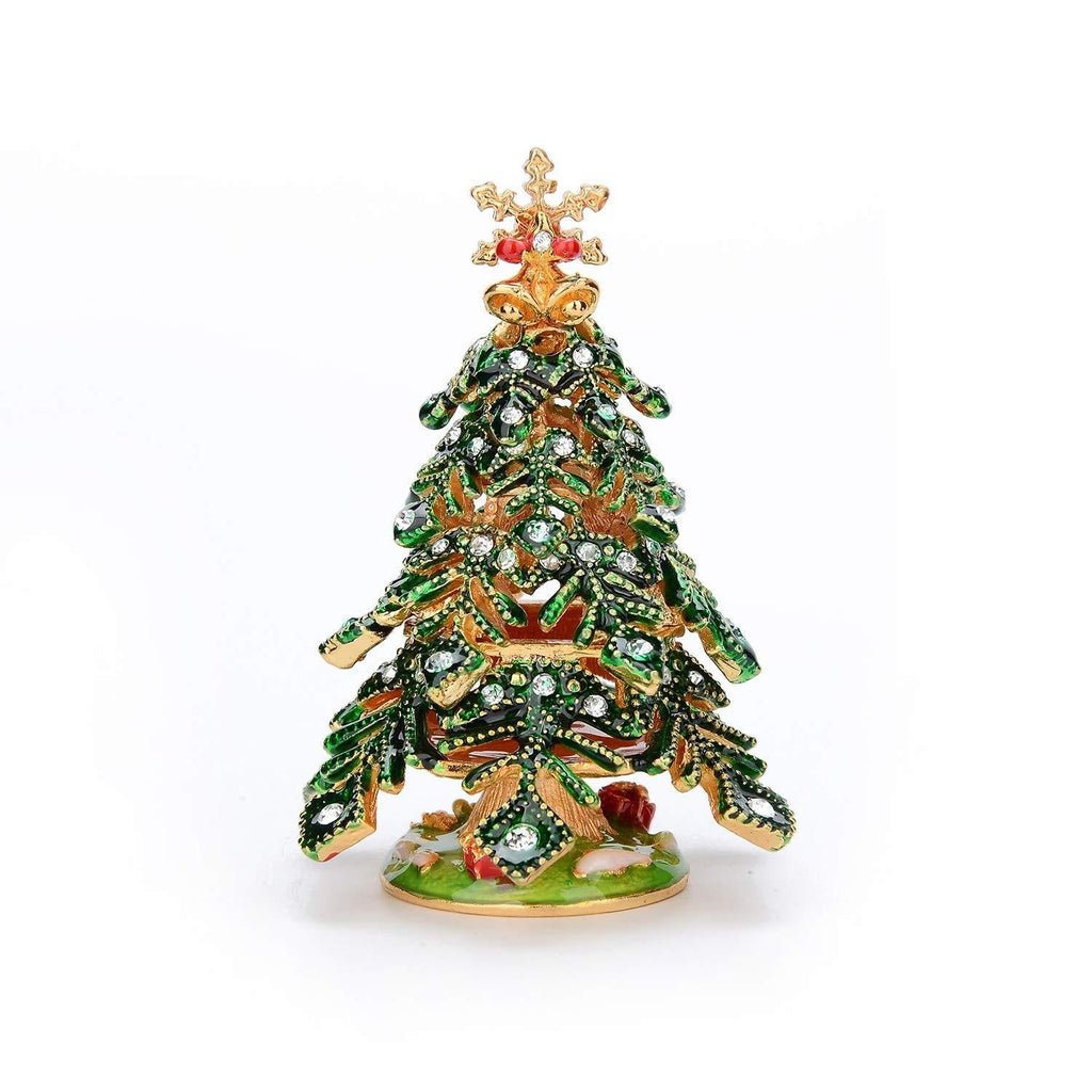 [Australia] - QIFU Hand Painted Enameled Small Christmas Tree Decorative Jewelry Trinket Box with Hinged, Unique Gift for Family 