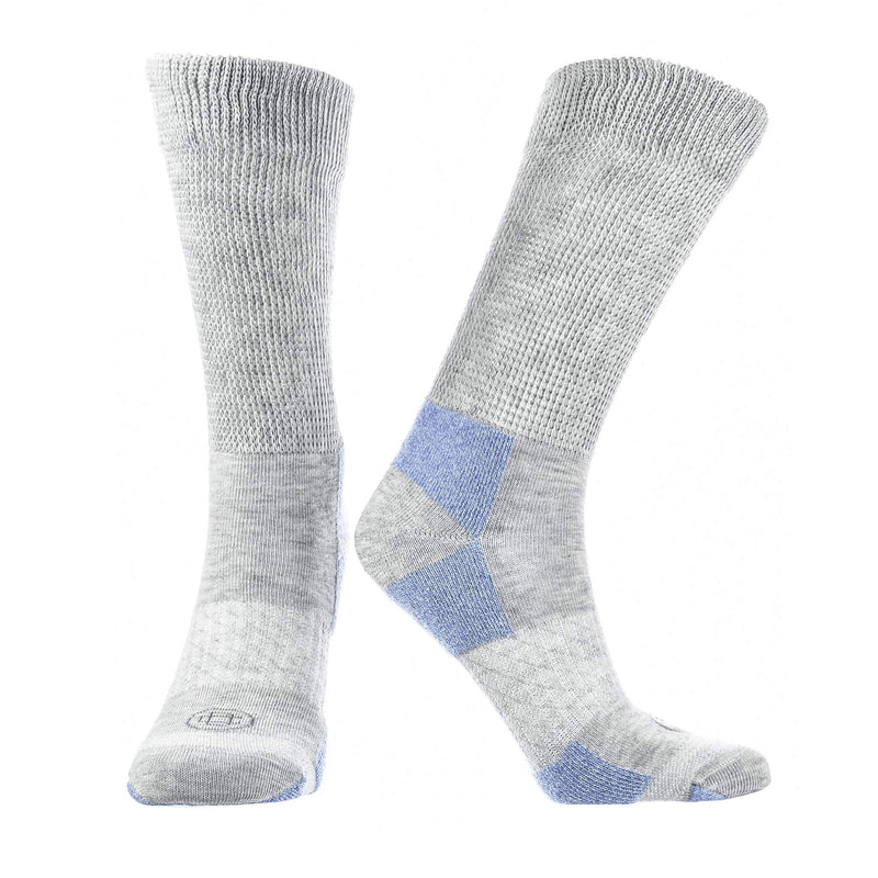 [Australia] - Doctor's Choice Diabetic Crew Socks, Women's, Non-Binding, Half-Cushioned, & Seamless Toe, 2 Pairs, Grey, Medium (Womens Shoe Size: 6-10) Grey - Crew Sock 