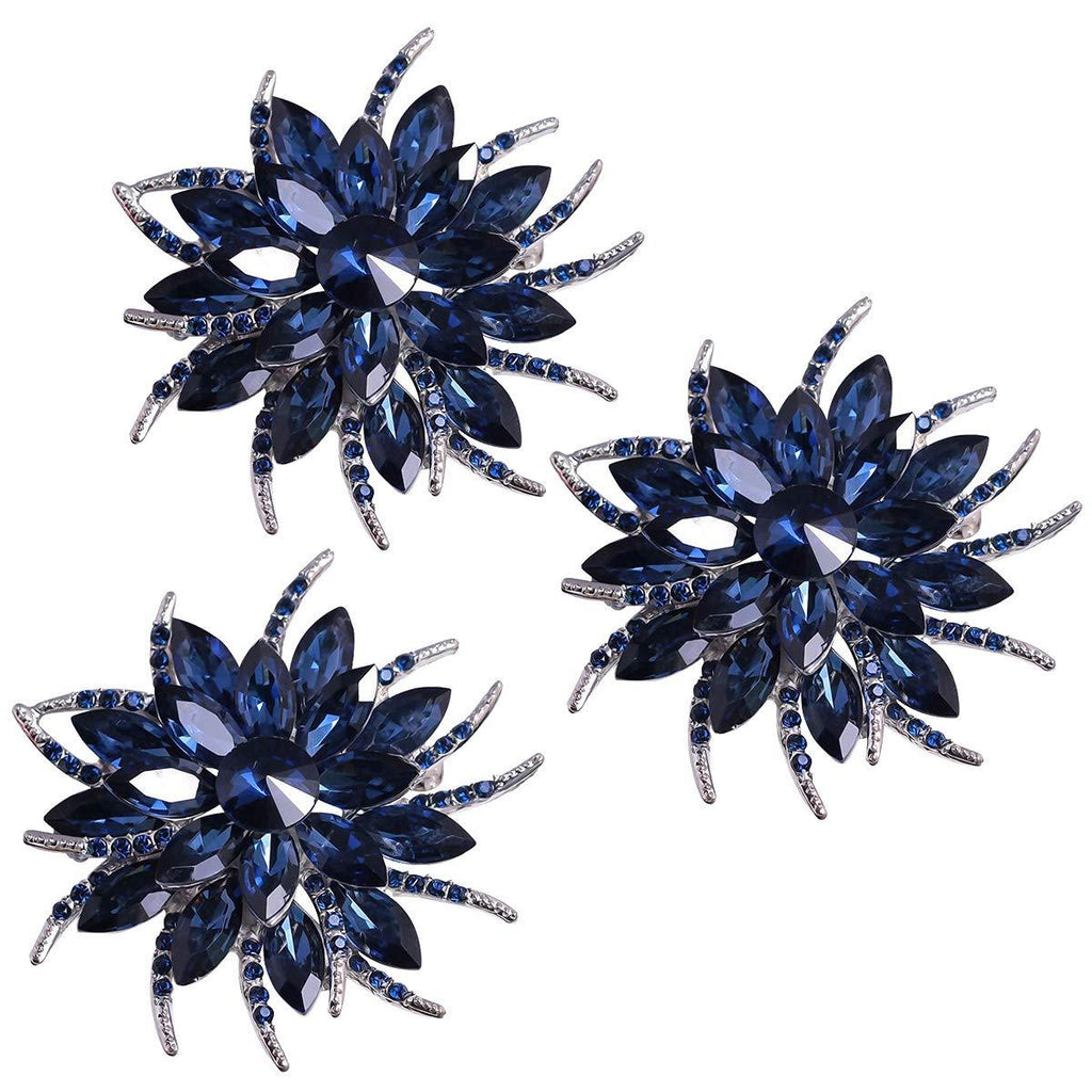 [Australia] - Merdia Flower Brooches Pin for Women Brides Created Crystal Brooch Blue（3Pcs） 