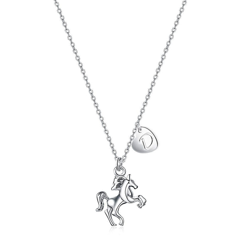 [Australia] - Turandoss Horse Gifts for Girls Necklace, 18” Silver Horse Pendant Necklace Kids Heart Initial Necklace Horse Jewelry for Girls 26 Initial Necklace Horse Gifts for Women Girls Horse Lovers D 