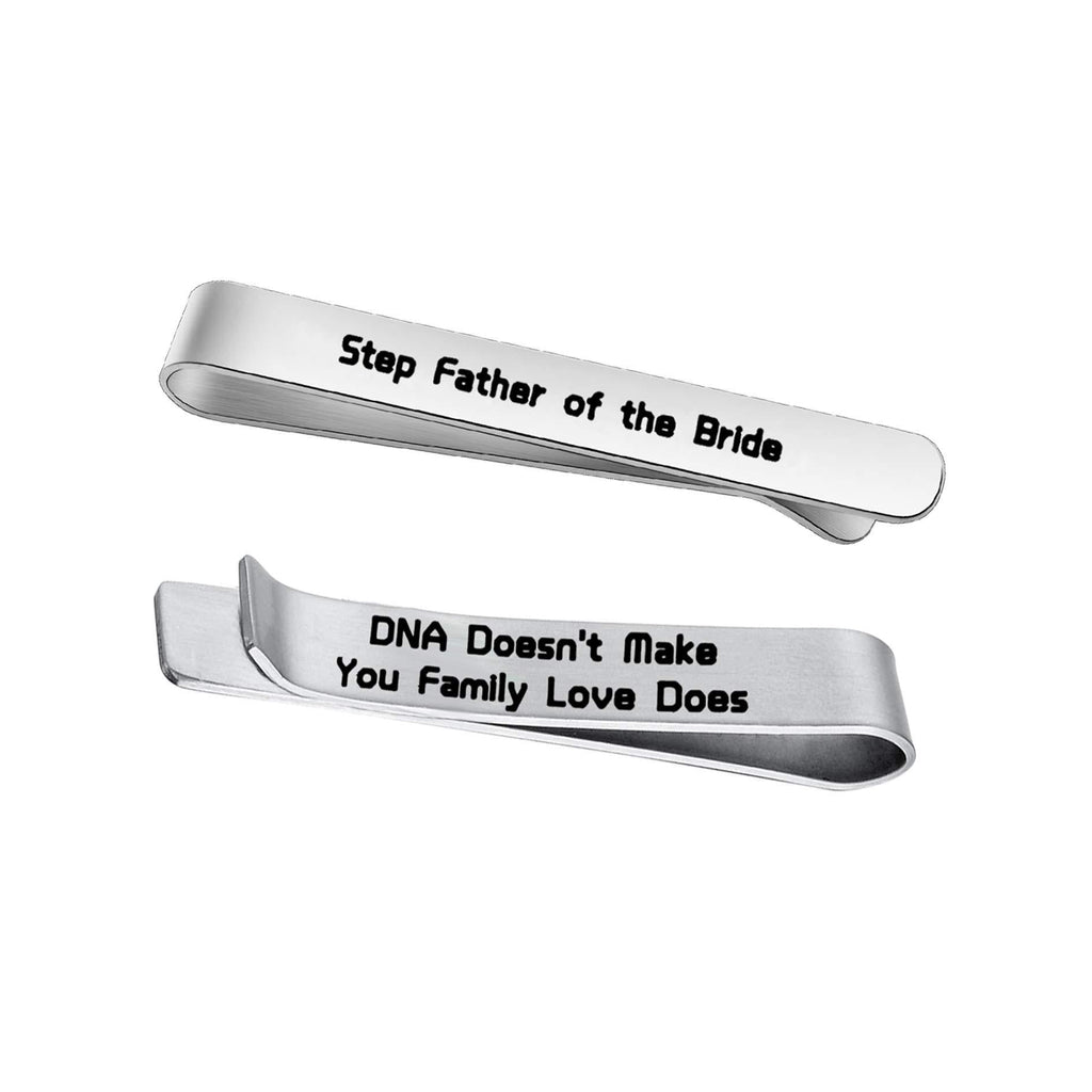 [Australia] - FEELMEM Step Father of The Bride Gifts Stepdad Wedding Gift DNA Doesn't Make You Family Love Does Stainless Steel Tie Clips Gift for Stepfather from Bride silver 