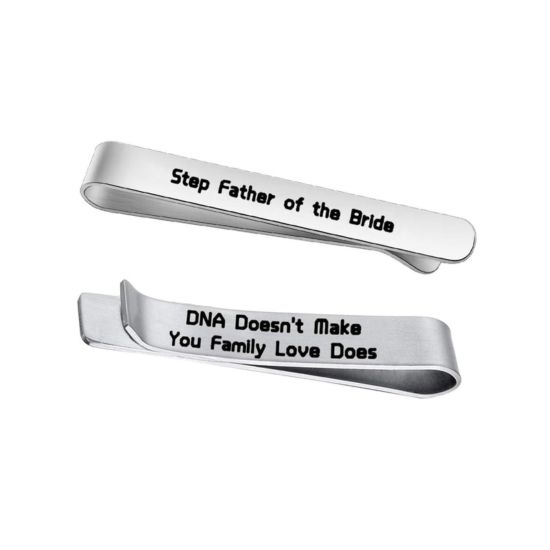 [Australia] - FEELMEM Step Father of The Bride Gifts Stepdad Wedding Gift DNA Doesn't Make You Family Love Does Stainless Steel Tie Clips Gift for Stepfather from Bride silver 