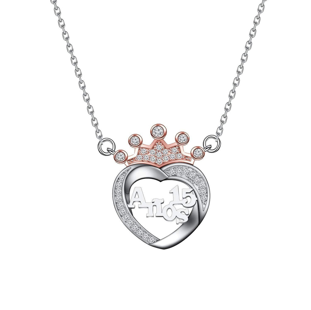 [Australia] - FEELMEM 15th Birthday Gift for Girl Crown Sweet 15 Anos Quinceanera Necklace Quince Jewelry Girls Sweet 15 Birthday Jewelry Fifteenth Gift silver 