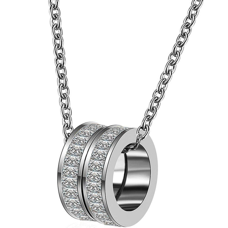 [Australia] - Jude Jewelers Stainless Steel Two Eternity Rings Charm Statement Wedding Party Collar Necklace Silver 