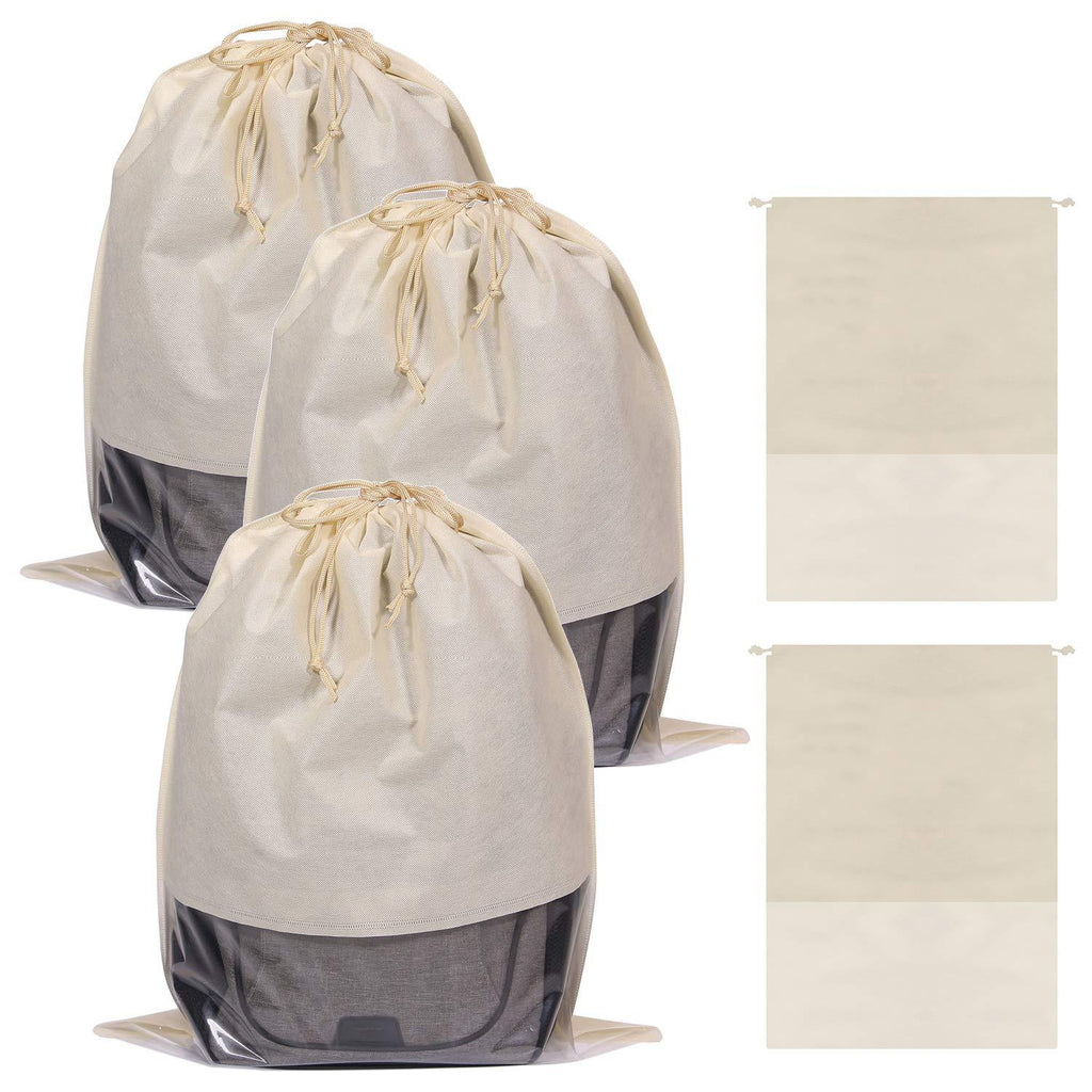 [Australia] - 5 Pack Jumbo Dustproof Drawstring Bags Dust Covers Large Non-Woven Fabric Cloth Storage Pouch String Bag for Handbags Purses, Beige 