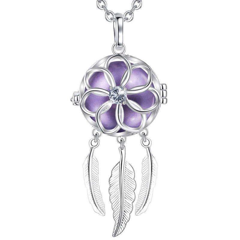 [Australia] - AEONSLOVE Good Luck Dream Catcher Feather Harmony Ball Locket Angel Chime Bell 20 mm Mexican Bola Balls Pendant Necklace for Women Girls, 30"/45'' Chain Lavender- 