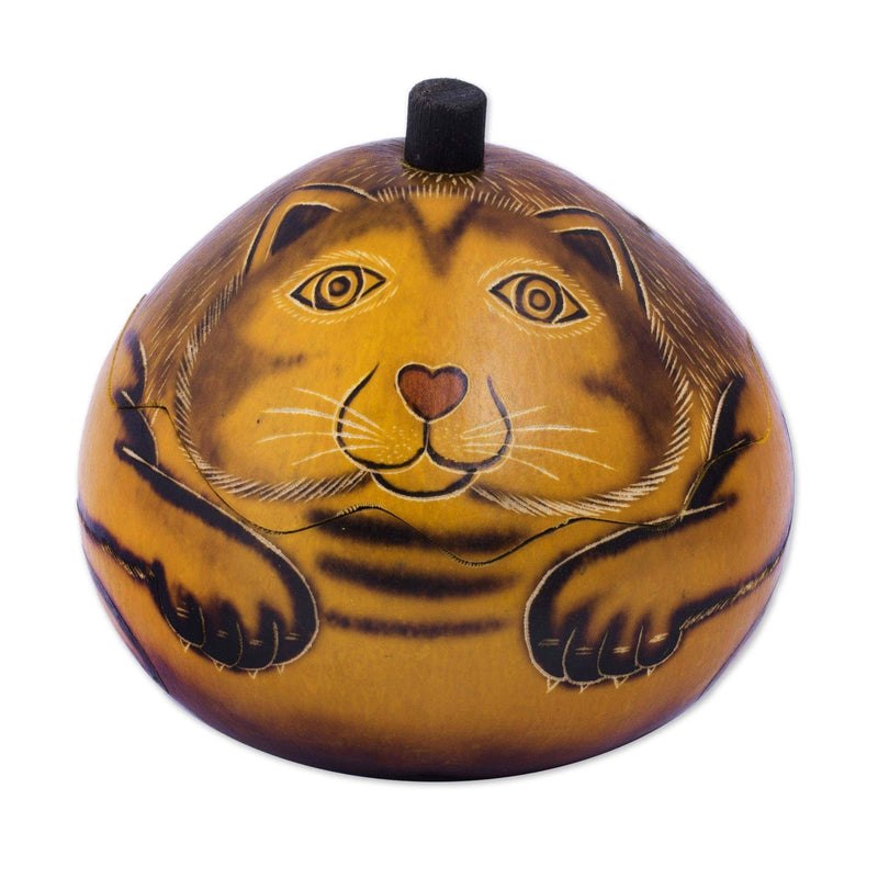 [Australia] - NOVICA Dried Mate Gourd Cat Jewelry Box, Brown, Andean Feline' 