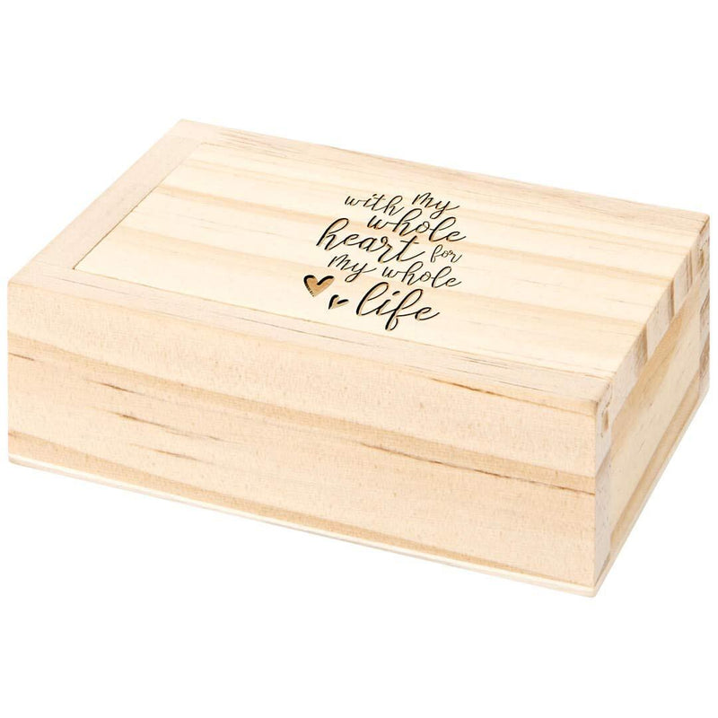 [Australia] - Koyal Wholesale Engraved Wood Ring Box With Lid, Ring Bearer Box, Keepsake Ring Box, Rustic Proposal Engagement Ring Box, Real Pine Wood (With My Whole Heart for My Whole Life) 