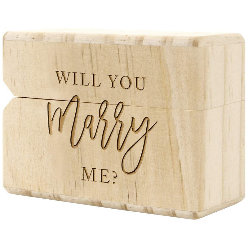 [Australia] - Koyal Wholesale Engraved Real Wood Slim Ring Box, Wedding Engagement Proposal Ring Box, Discreet Thin Ring Box With Hinge (Will You Marry Me?) Will You Marry Me? 