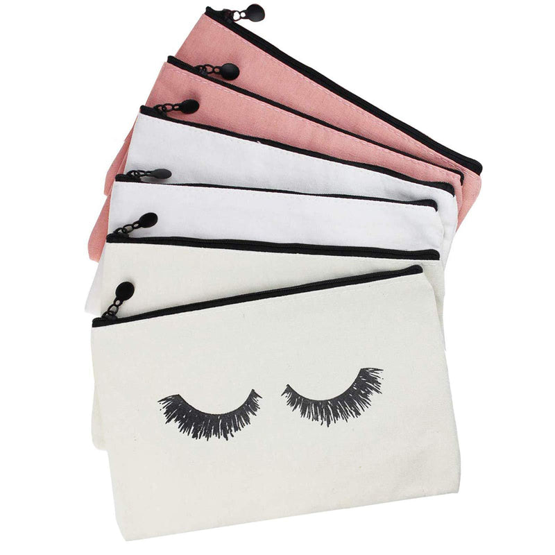 [Australia] - 6 Pieces Eyelash Makeup Bags Canvas Makeup Bags Travel Make up Pouches with Zipper Lash Cosmetic Bags for Women and Girls (mix-6pack) mix-6pack 