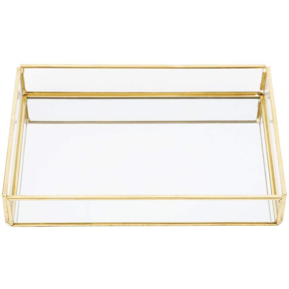 [Australia] - Delaman Jewelry Tray Vintage Metal Glass Storage Box Gold Tray Jewelry Cosmetics Display Boxes 1PC (Size : S) Small 