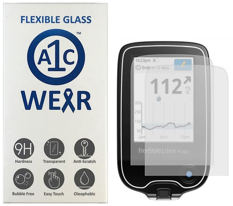 [Australia] - A1C WEAR - 9H Flexible Glass Screen Protector For FreeStyle Libre 2, 14-Day, Pro, and InsuLinx Receiver PDM - Won't Crack or Chip - Anti-Scratch Anti-Fingerprint - 2 Pack 
