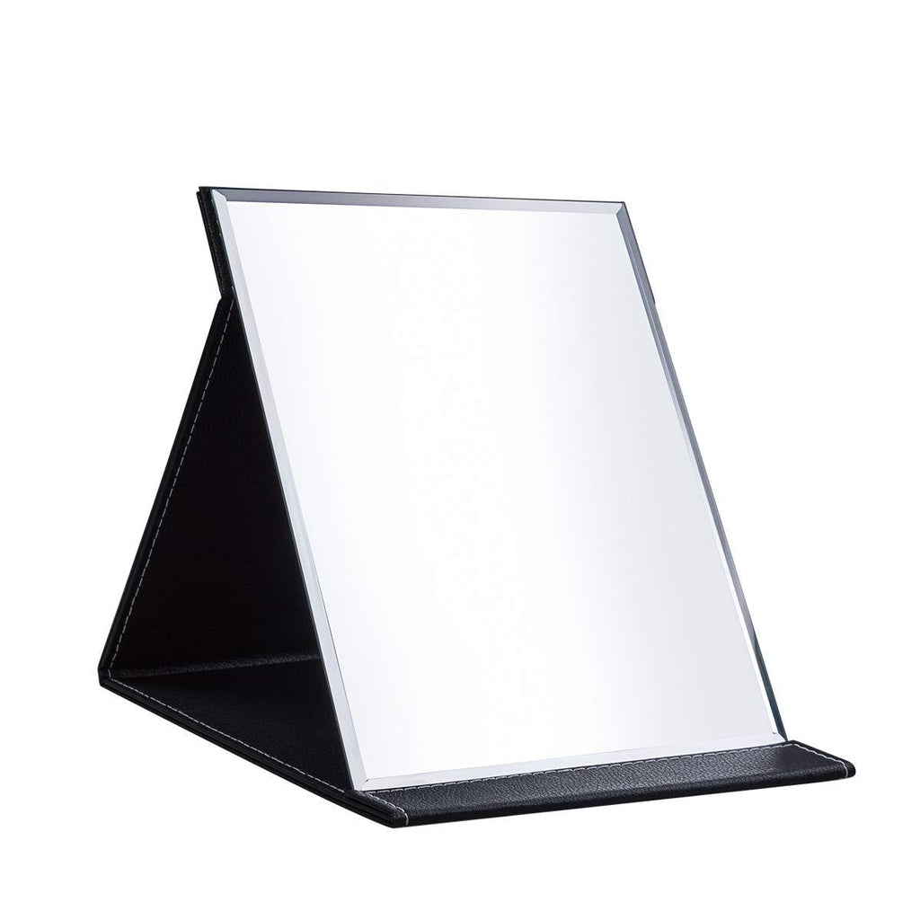 [Australia] - Protable PU Leather Mirror Folding Desktop Makeup Mirror with Adjustable Stand for Personal Use,Travelling (L, Black) Black,large 