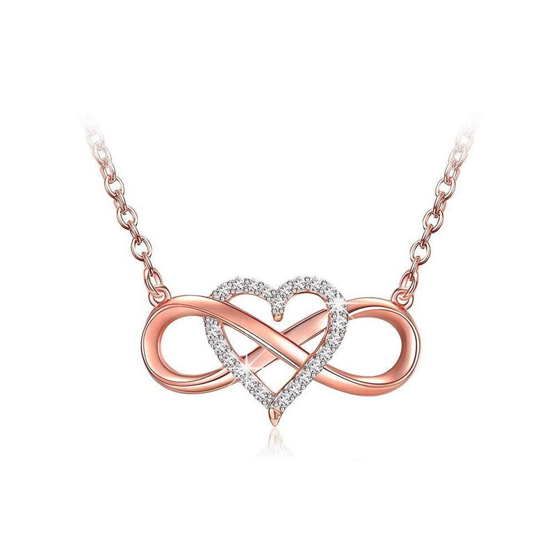 [Australia] - Sterling Silver Forever Love Heart Infinity with Cubic Zirconia Pendant Necklace Rose Gold 