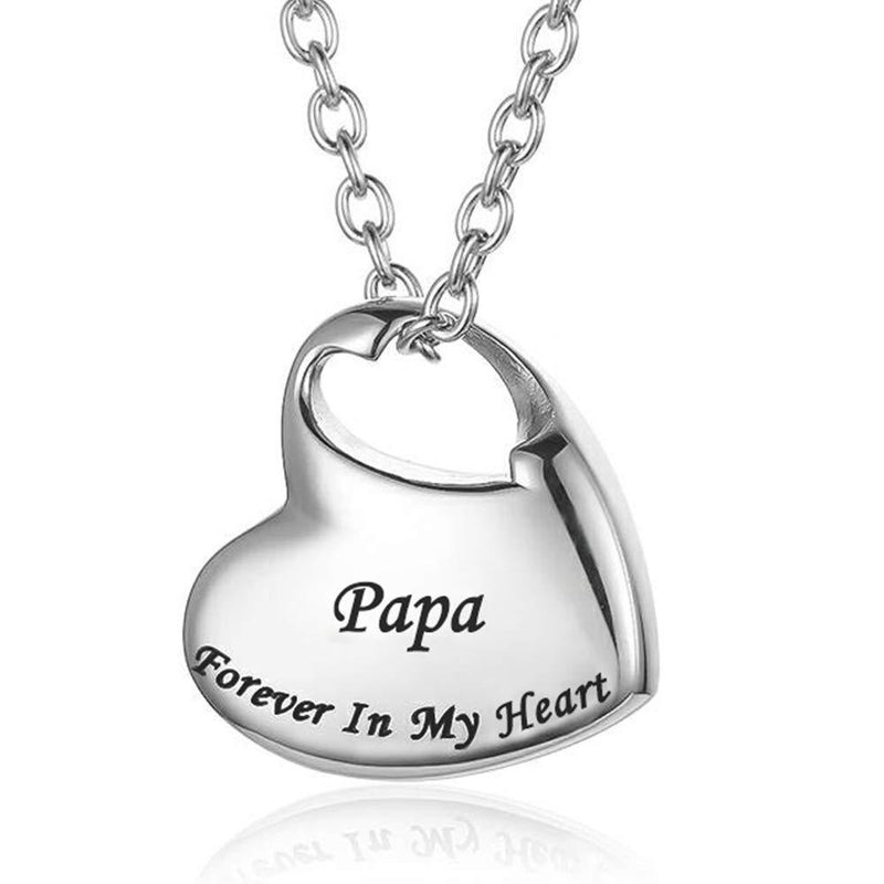 [Australia] - GISUNYE Cremation Urn Necklace for Ashes Urn Jewelry,Forever in My Heart Carved Locket Stainless Steel Keepsake Waterproof Memorial Pendant for mom & dad with Filling Kit (Papa)… 