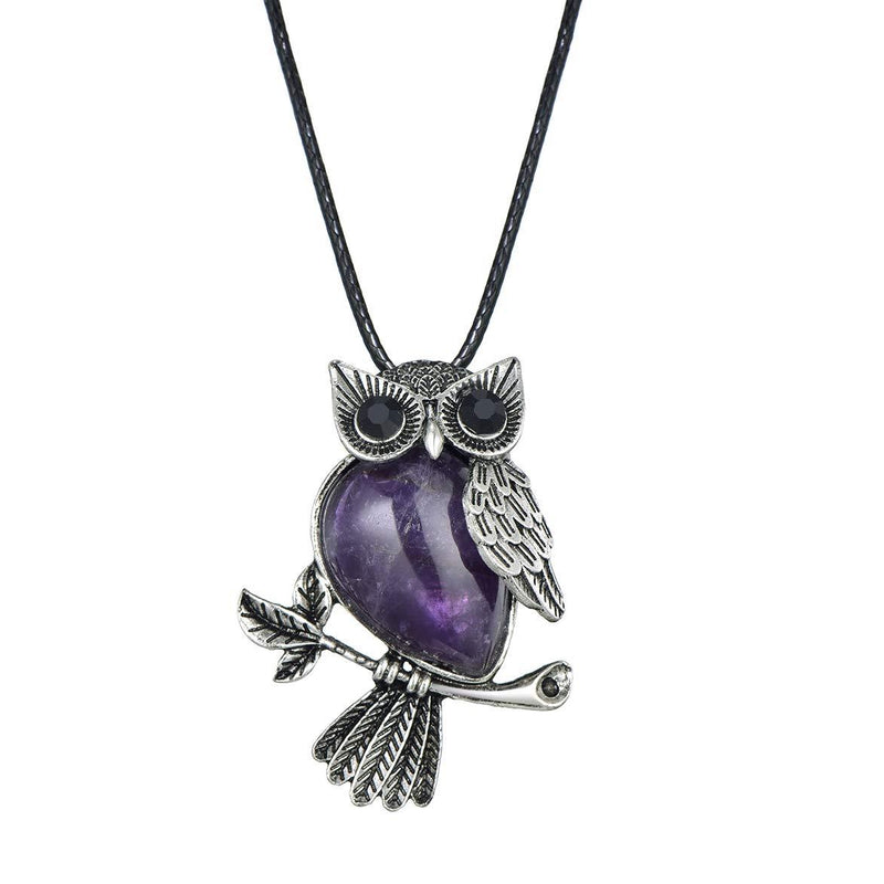 [Australia] - Starain Owl Necklaces for Women Girls Healing Crystal Stone Owl Pendant Necklace Owl Jewelry Gifts purple 
