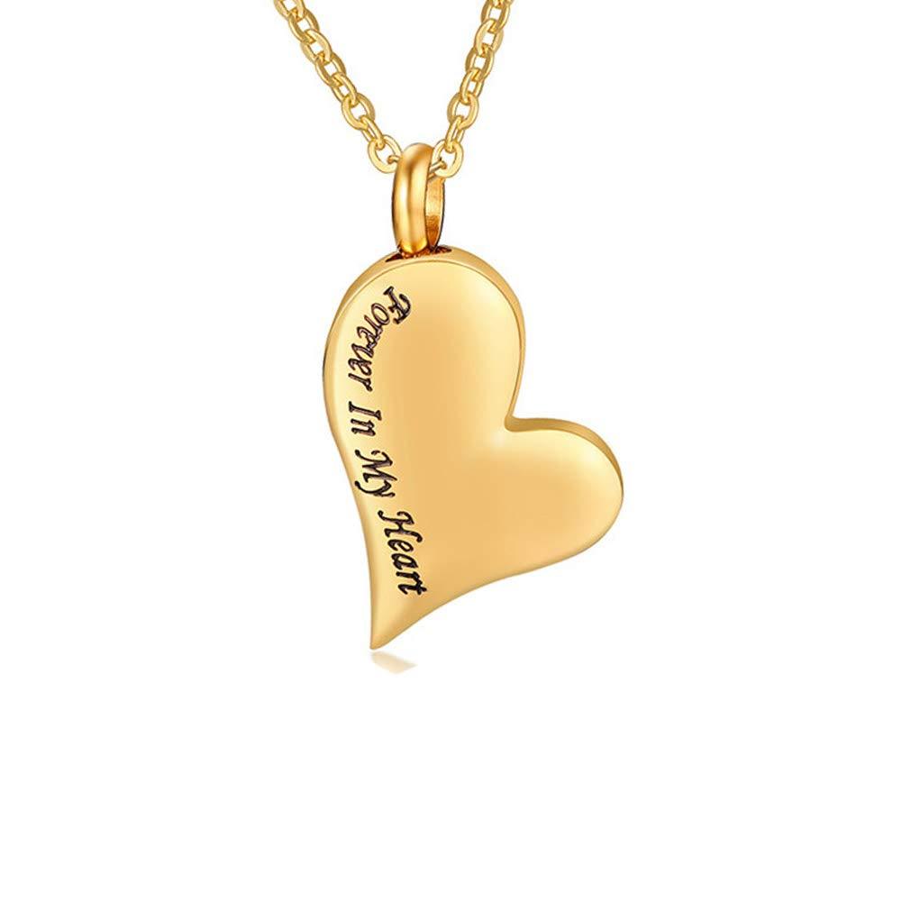 [Australia] - MEMORIALU Cremation Urn Ashes Necklace Forever in My Heart Stainless Steel Keepsake Memorial Pendant Gold 
