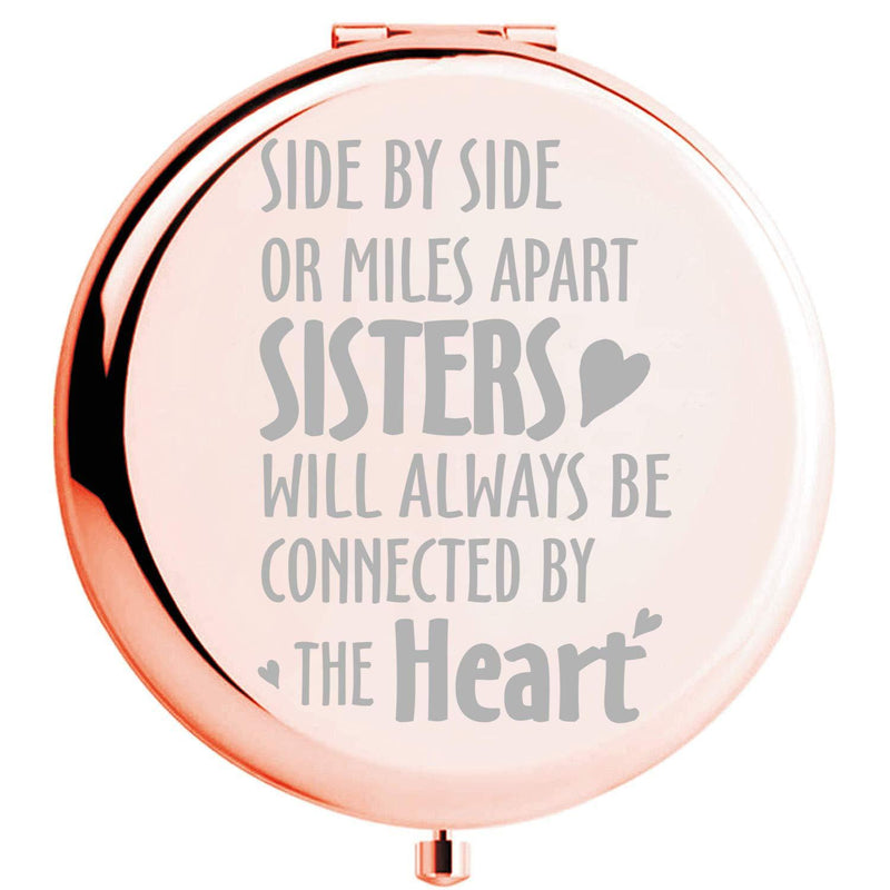 [Australia] - Fnbgl Sister Gifts from Sister Side by Side or Miles Apart Sisters Inspirational Compact Mirror Best Sister Birthday Gift, Funny Ideas for Big Little Sister, Soul Sister, Best Friend 