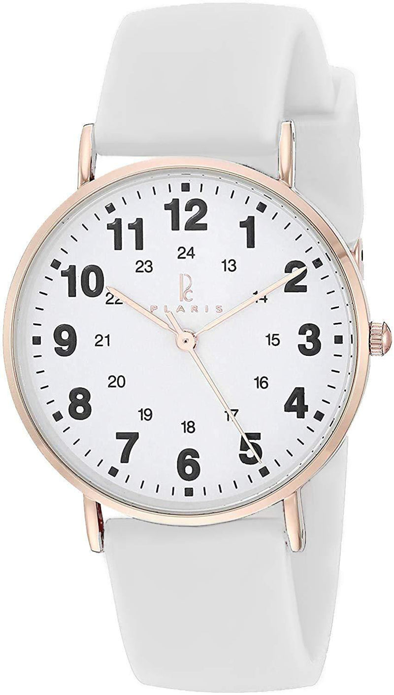 [Australia] - Plaris Nurse Watch for Medical Professionals,Nurses,Doctors,Students with Easy to Read Dial, Military Time, Second Hand and More Colors to Match Your Scrubs 01-RoseGold White Silicone 